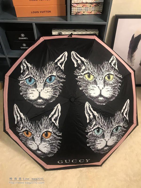 GUCCI古馳傘 超火 大眼貓自動傘 卡通貓咪圖案 防紫外線 防曬晴雨傘  zm1065
